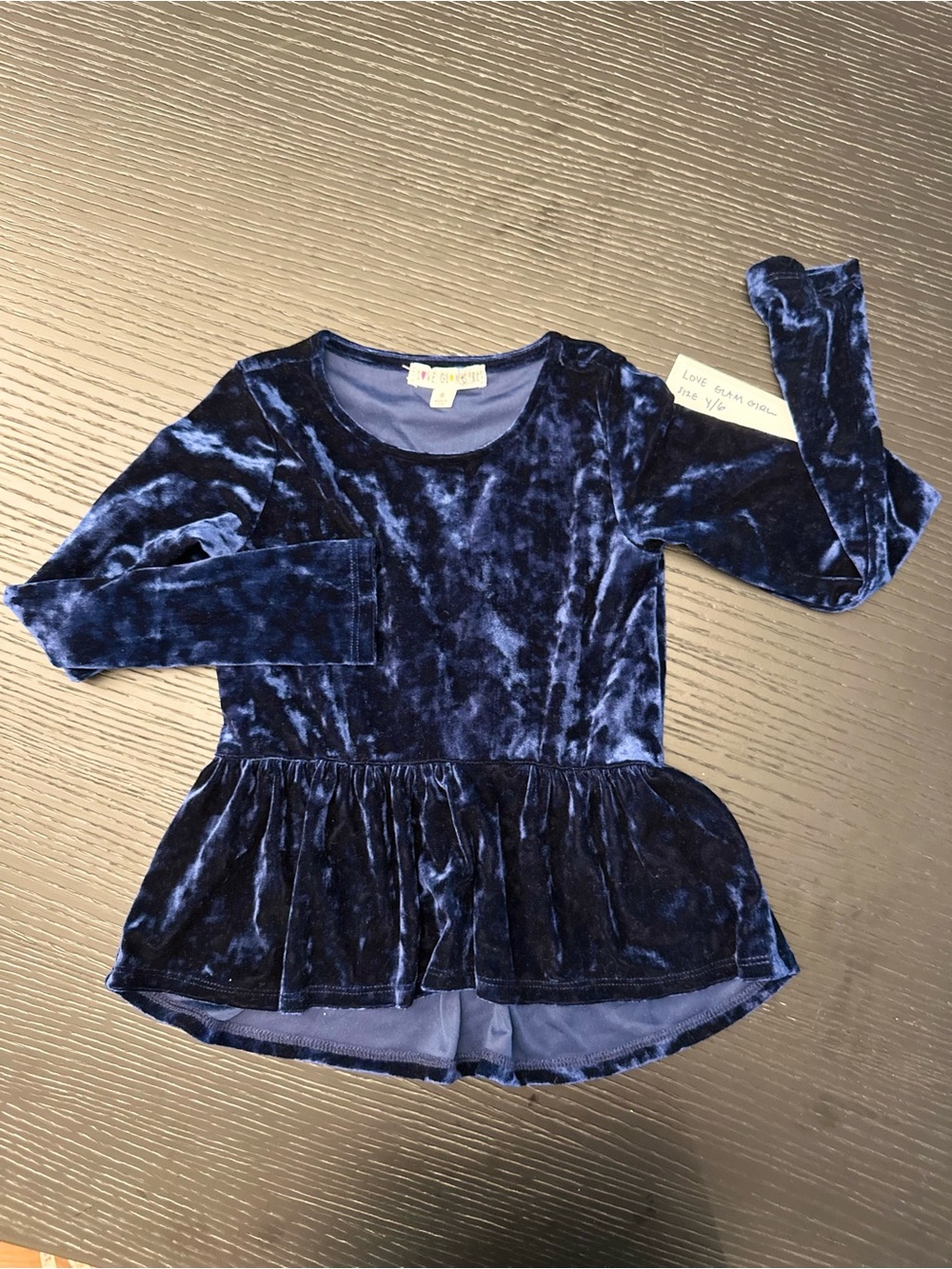 Love Your Melon Girls' Dark Navy Velvet Peplum Long Sleeve Top